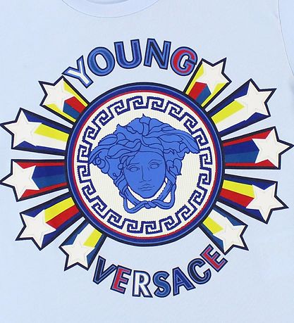 Young Versace T-shirt - Lysebl m. Logo/Stjerner