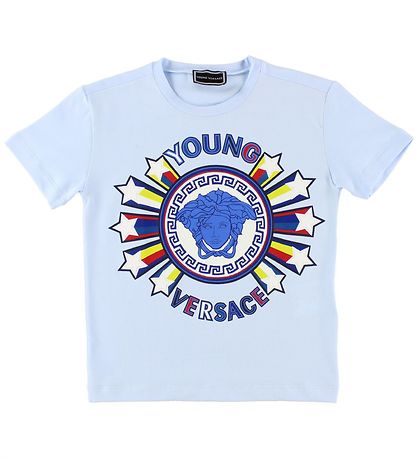 Young Versace T-shirt - Lysebl m. Logo/Stjerner