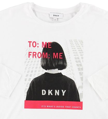 DKNY Bluse - Viskose - Hvid m. Print