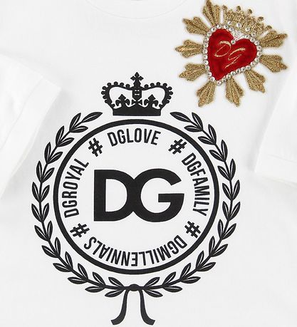 Dolce & Gabbana T-shirt - Hvid m. Patch/Krystaller