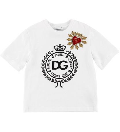 Dolce & Gabbana T-shirt - Hvid m. Patch/Krystaller