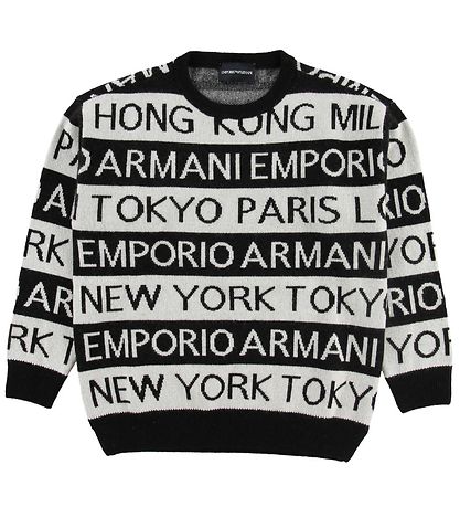 Emporio Armani Bluse - Uld - Sort/Hvidstribet