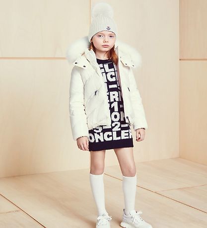 Moncler Kjole - Akryl/Uld - Sort/Hvid m. Tekst