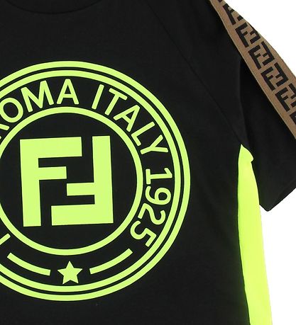Fendi T-shirt - Sort/Neongul m. Logo