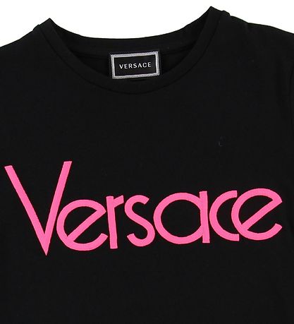 Versace T-shirt - Sort/Neonpink m. Tekst