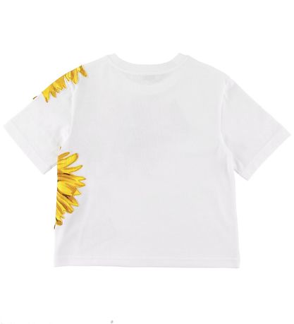 Dolce & Gabbana T-shirt - Hvid m. Solsikker/Krystaller