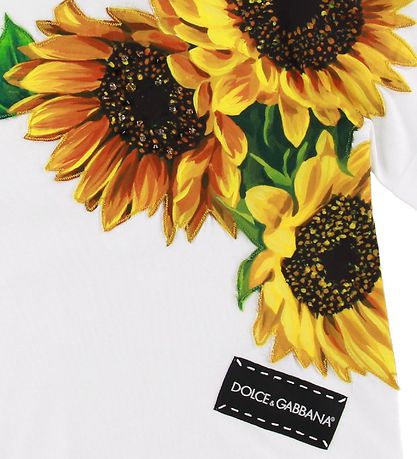 Dolce & Gabbana T-shirt - Hvid m. Solsikker/Krystaller