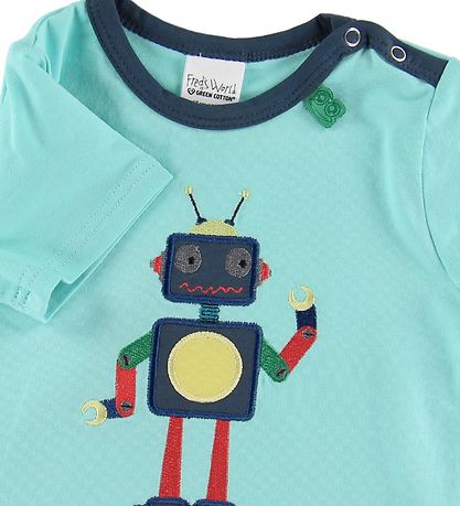 Freds World T-shirt - Hello Robot - Aqua