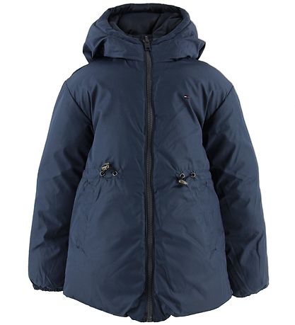 Tommy Hilfiger Dynejakke - Vendbar - Navy/Rd/Hvid