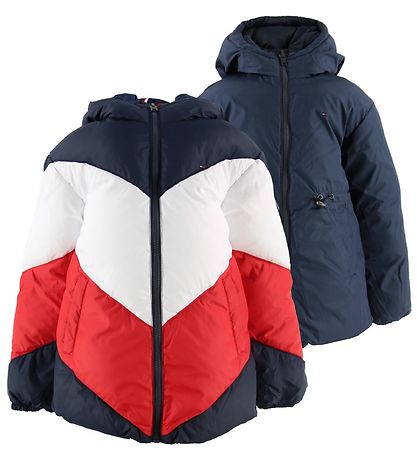 Tommy Hilfiger Dynejakke - Vendbar - Navy/Rd/Hvid