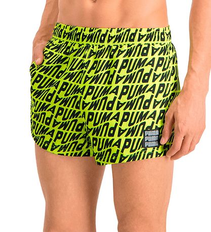 Puma Badeshorts - Neongul m. Print