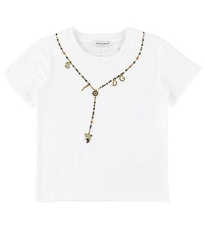 Dolce & Gabbana T-shirt - Hvid m. Krystaller