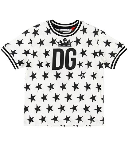 Dolce & Gabbana T-shirt - Hvid m. Sorte Stjerner