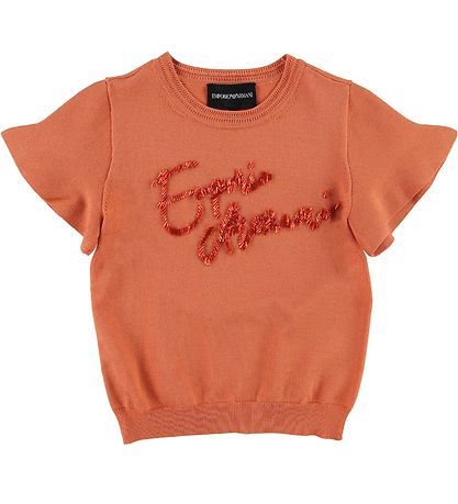Emporio Armani T-shirt - Strik - Koralrd m. Pailletter