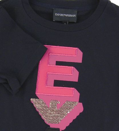 Emporio Armani T-shirt - Navy m. Pink/Guld