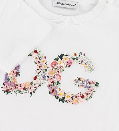 Dolce & Gabbana T-shirt - Hvid m. Blomsterbrodering