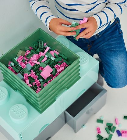 LEGO Storage Opbevaringsboks - 4 Knopper - 25x25x18 - Stvet Gr