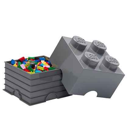 LEGO Storage Opbevaringsboks - 4 Knopper - 25x25x18 - Mrkegr