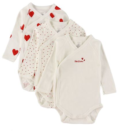 Petit Bateau Body l/æ - 3-pak - Hvid m. Hjerter