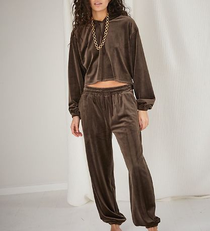 Designers Remix Hættetrøje - Velour - Cropped - Frances - Mud
