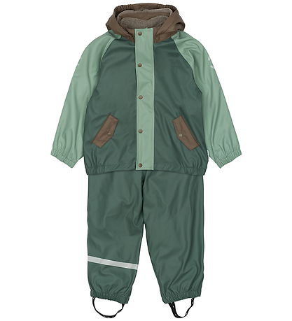Mikk-Line Regntøj m. Seler m. Fleece - PU - Balsam Green