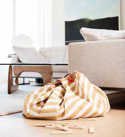 Play&Go Legetøjstæppe - Ø140 cm - Stripes Mustard