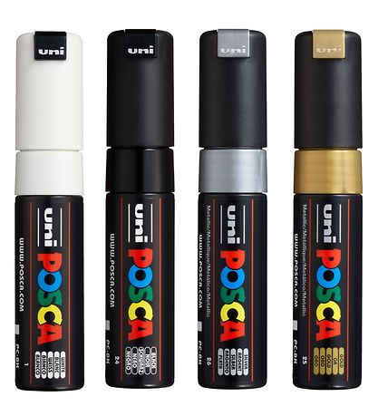 Posca Tuscher - PC-8K - 4 stk. - Sort/Hvid/Metallisk