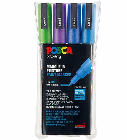 Posca Tuscher - PC-3ML - 4 stk. - Bl/Grn/Violet m. Glimmer