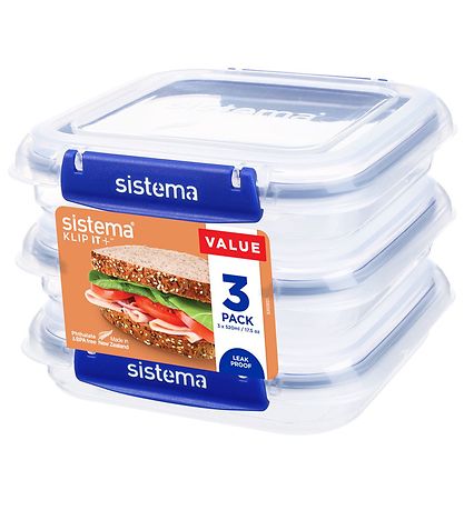 Sistema Madkasse - Square Klip it Plus - 3-pak - 520ml - Bl