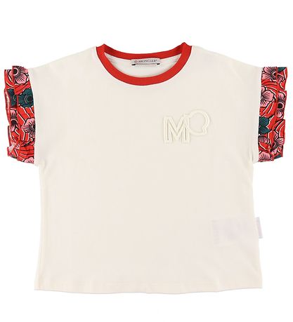 Moncler T-shirt - Hvid m. Rd/Blomster