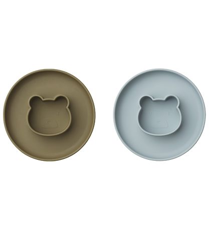 Liewood Tallerken - Mr. Bear - 2-pak - Silikone - Blue Fog/Khaki