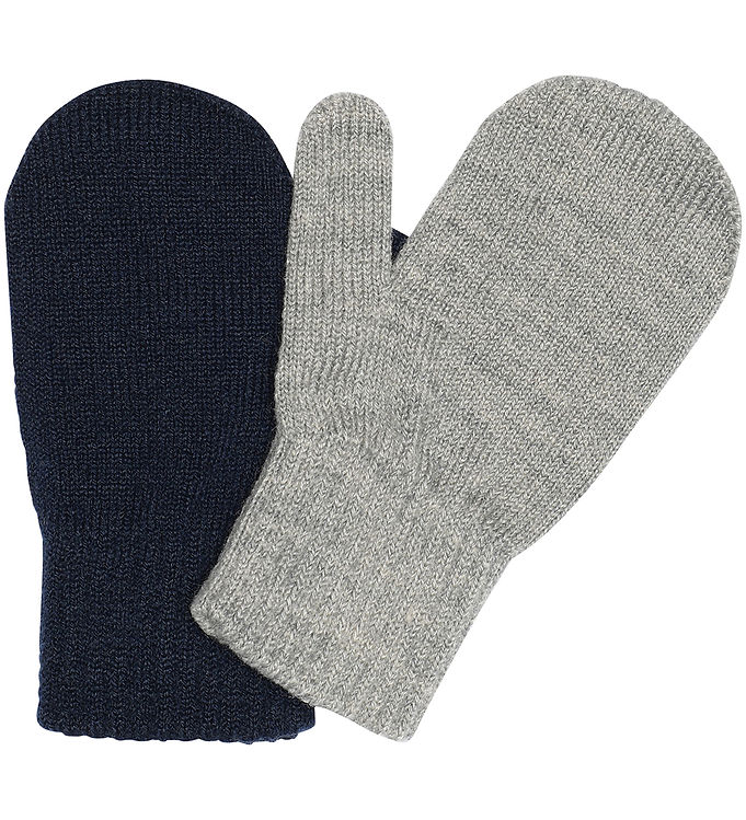 Melton Luffer – 2-pak – Light Grey Melange/Blå