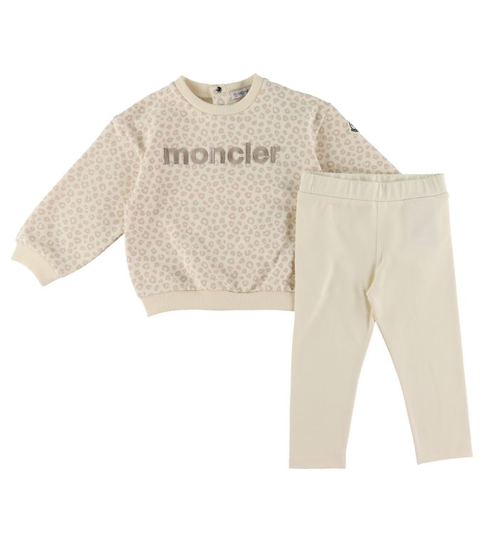 Moncler Sweatee Shirt/leggings Open White/beige M. Leopardprint