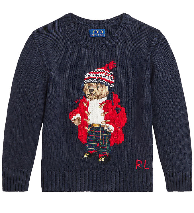 Polo Ralph Lauren Bluse Strik Navy M Rød