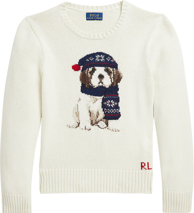 Polo Ralph Lauren Bluse Uld Hvid M. Hund