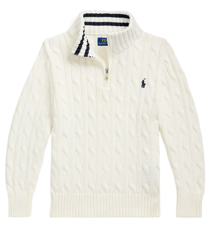 Polo Ralph Lauren Bluse M. Lynlås Strik Hvid
