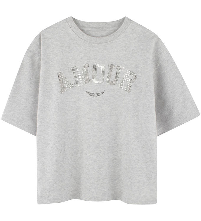 Zadig & Voltaire T Shirt Lysegråmeleret M. Pailletter