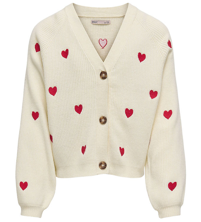 Kids Only Cardigan - Rib - Strik - KogDana - Birch/EMB Hearts -