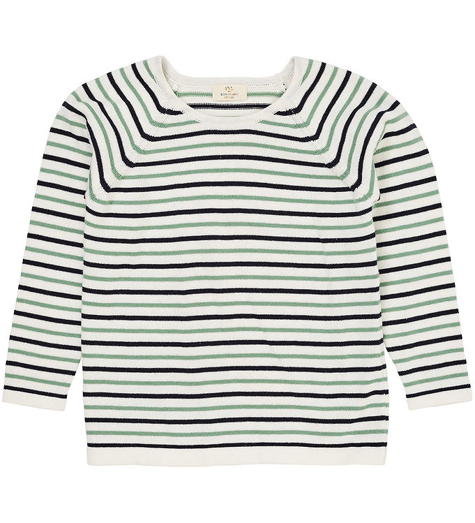 Copenhagen Colors Bluse - Strik - Cream Navy/Green Comb