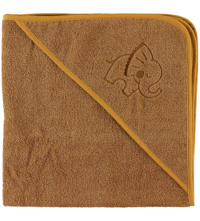 Nørgaard Madsens Babyhåndklæde – 80×80 cm – Karamel m. Elefant