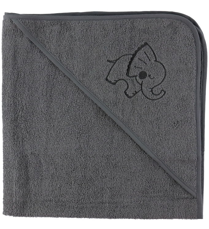 Nørgaard Madsens Babyhåndklæde – 100×100 cm – Grå m. Elefant