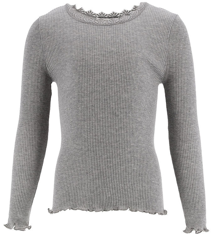 Rosemunde Bluse – Rib – Balta – Gråmeleret m. Blonder