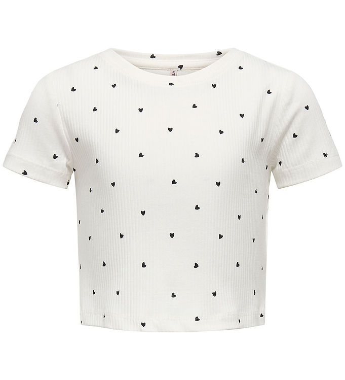 Kids Only T-shirt – KogBella – Rib- Cloud Dancer/Black Hearts