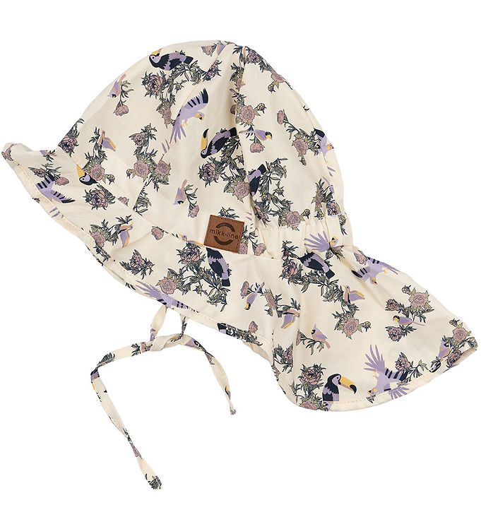Mikk-Line Sommerhat – Long Neck – UV50+ – White Swan m. Blomster