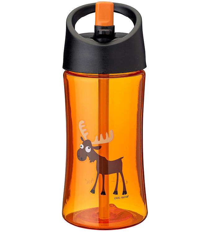 Carl Oscar Drikkedunk m. Sugerør - 350 ml - Orange m. Elg
