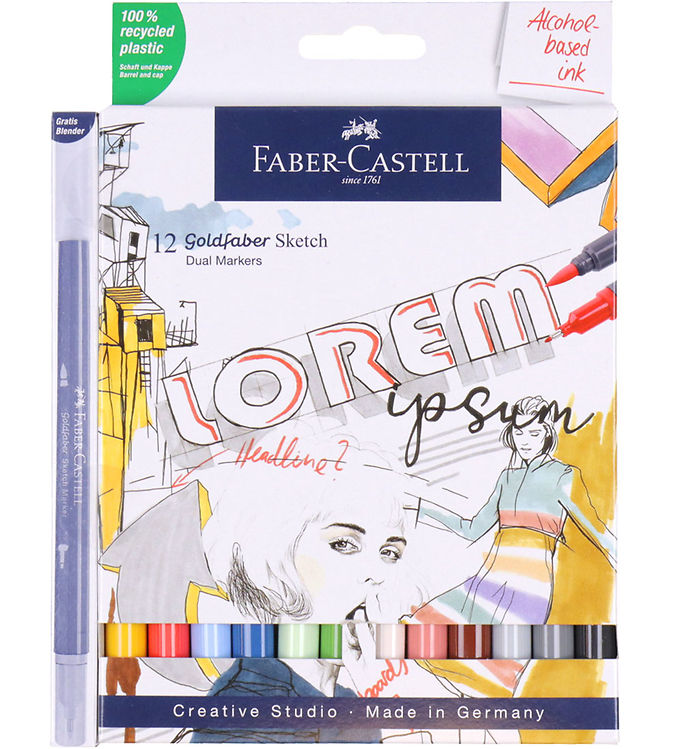 Faber-Castell Tuscher – 12 Stk. + Blander – Goldfaber Sketch