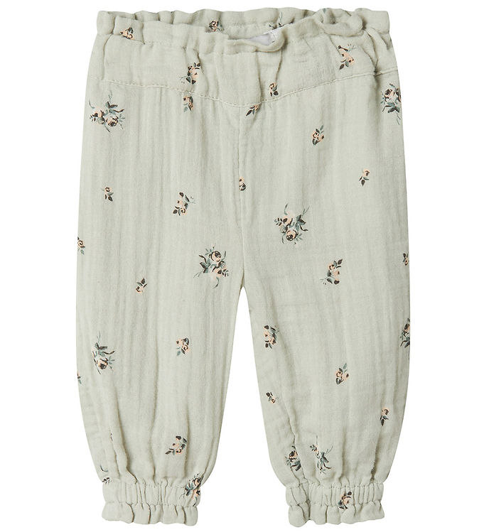 Name It Bukser – Musselin – NbfHikka – Aqua Gray m. Blomster