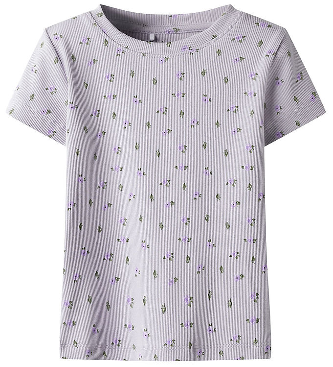 Name It T-shirt – Rib – NmfHofie – Misty Lilac m. Blomster