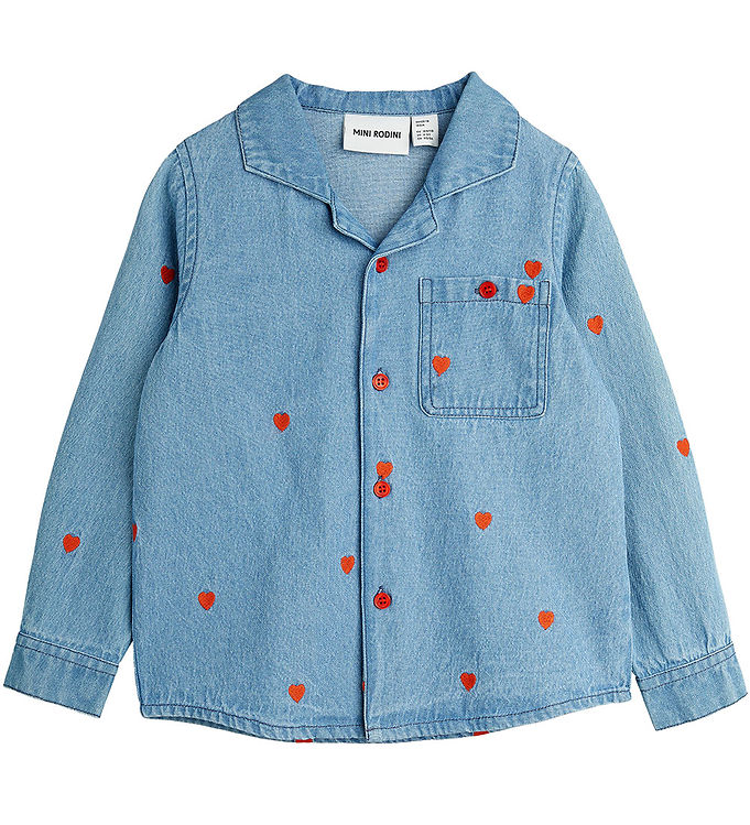 Mini Rodini Skjorte – Denim – Blå m. Hjerter