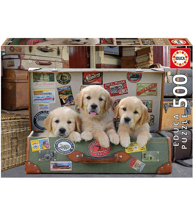 Educa Puslespil - 500 Brikker - Puppies In The Luggage